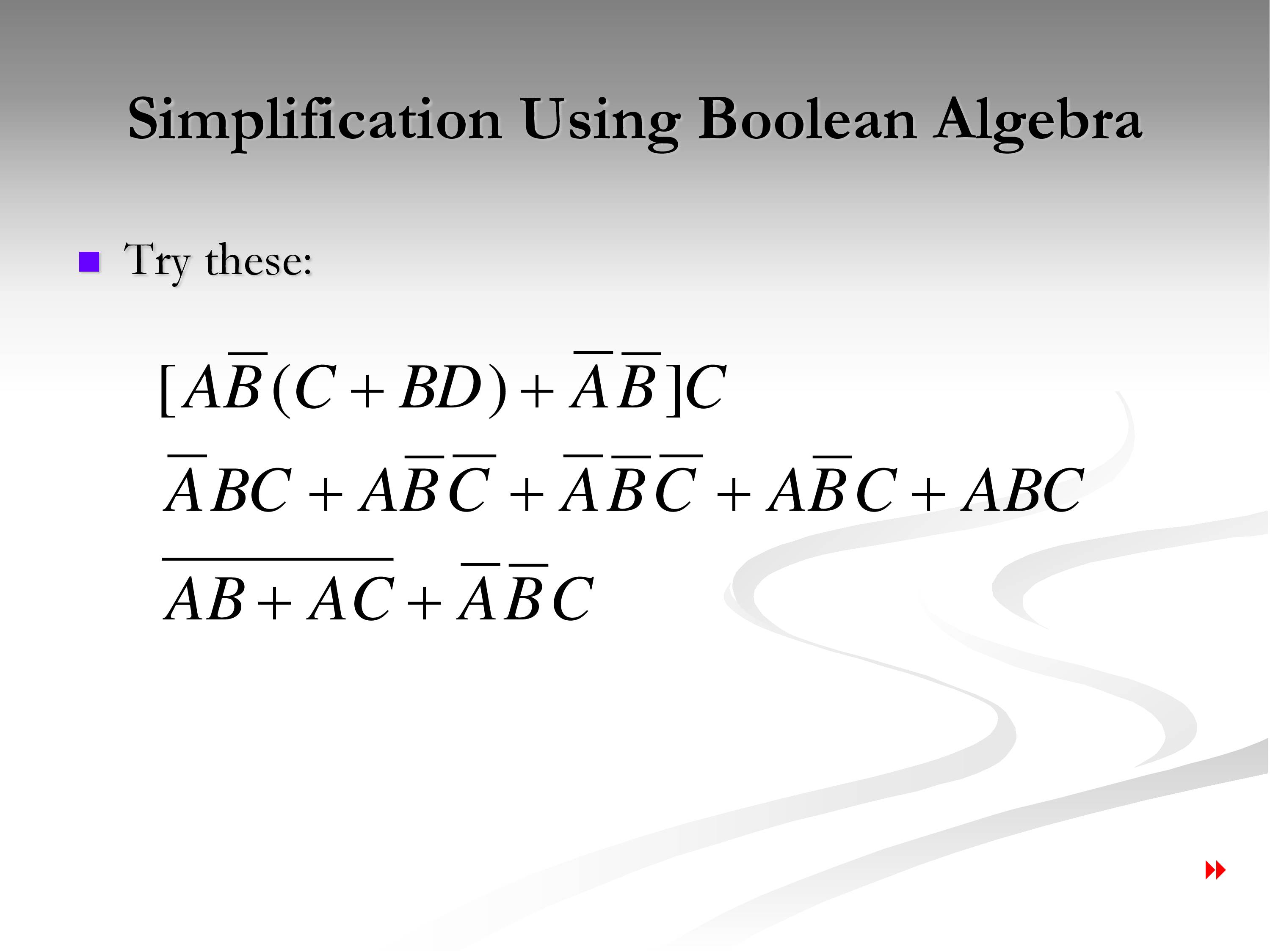 PPT On Simplification Using Boolean Algebra - PowerPoint Slides